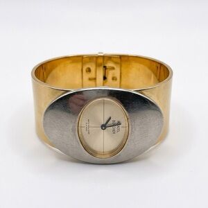 Vintage Mid Century Modern Marcel Boucher Gold Wide Bangle Watch